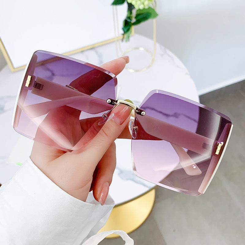 Cabecade 【high quality】 2022 new style sunglasses women's frameless cut-edge sunglasses European and American fashion large frame ultra-light sunshade mirror fashion net red sunglasses