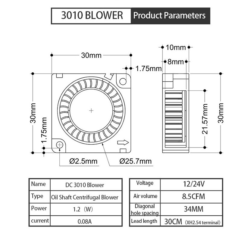 NEW ARRIVAL 3010 Turbo Blower Brushless Fan DC 24V 30x30x10mm Sleeve Bearing Motor Silent Turbine Cooler For Voron 0/0.1 3D Printer Parts